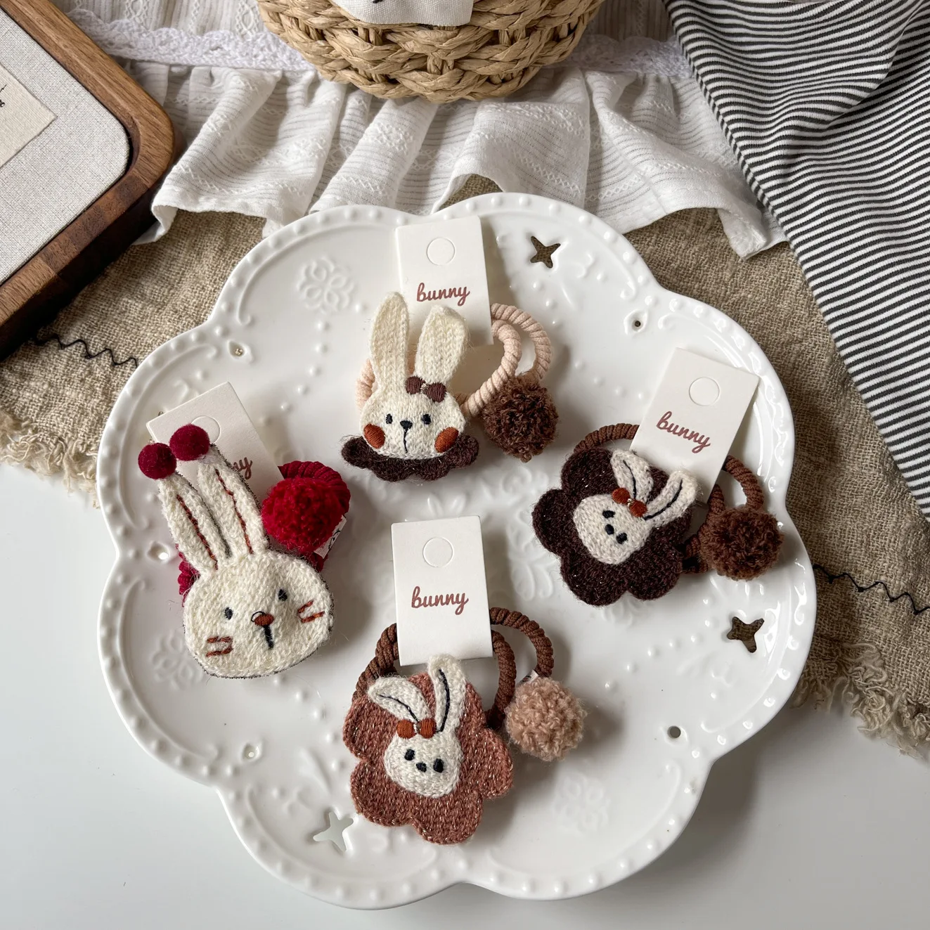 

Высокоэластичные резинки для волос, 1 пара, резинки для волос с рисунком помпона и кролика, корейская вышивка для детей