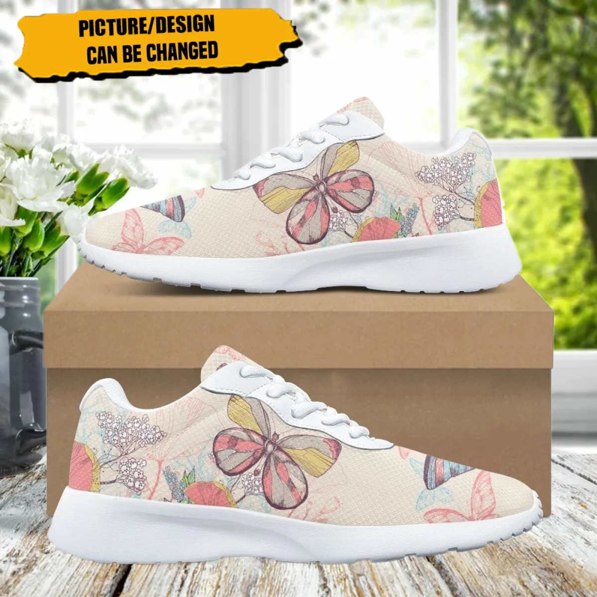 New Butterfly Flowers Pattern Women's Jogging Shoes Cozy Soft Sneaker Durable Gym Teen Sneakers Print On Demand tenis masculino