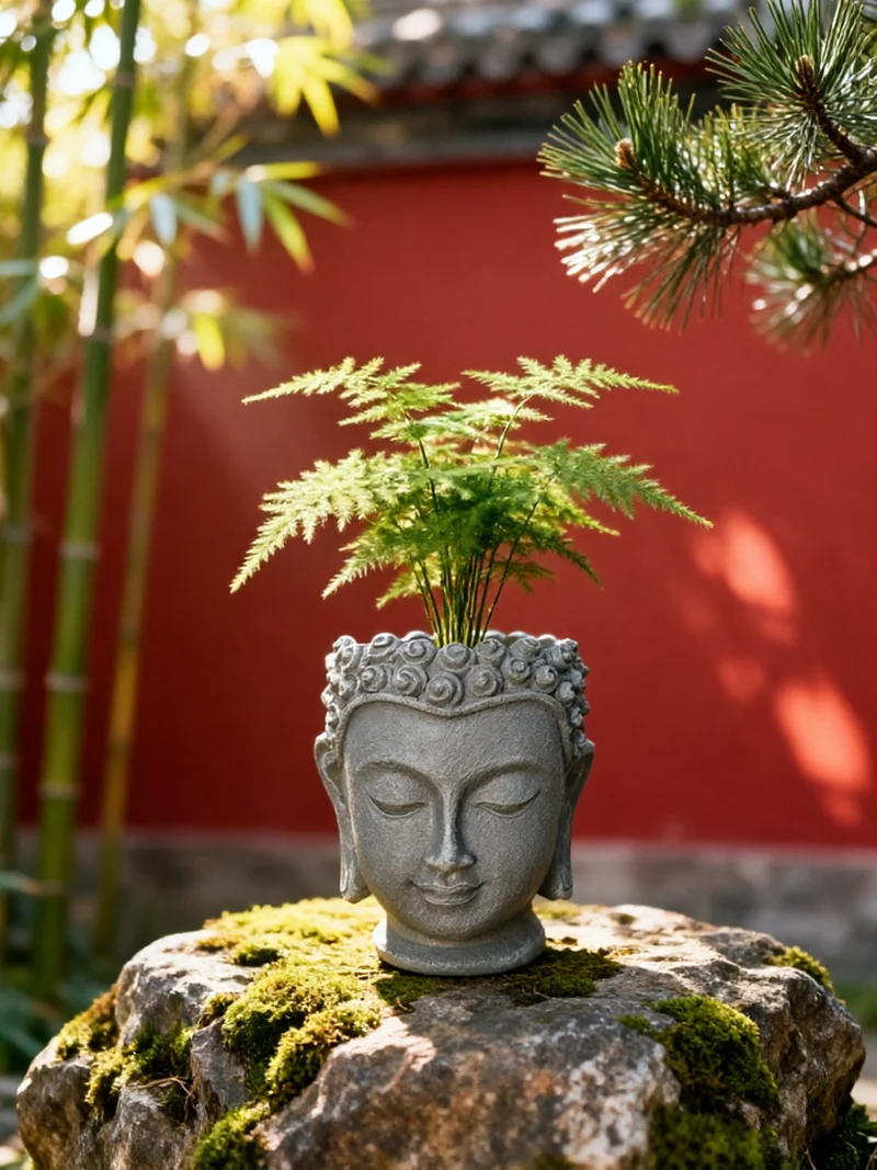 Buddha Head Statue Small Plant Pot Resin Succulent Planter Garden Pots Buddhism Zen Collection for Home and Office Decoration