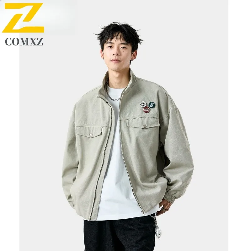 

COMXZ Мужская куртка, повседневная куртка с воротником-стойкой, удобная мотоциклетная куртка для отдыха, уличный стиль, ветрозащитная осенняя новая одежда