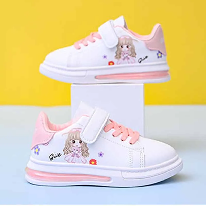 Children\'s Little White Shoes Girls\' Sweet Cute Princess Shoes Spring and Autumn Casual Sneakers Waterproof Student Board Shoes