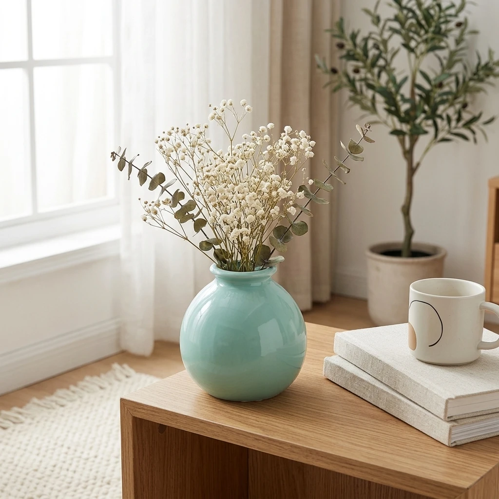 Glazed Ceramic Vase for Living Room Home Decor Modern Small Flower Pot Wide Mouth Desktop Vase for Artificial Flowers Holder