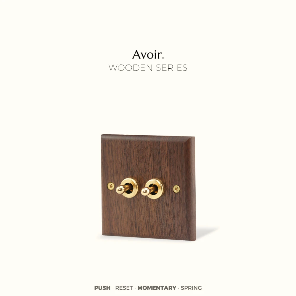 

Avoir Retro Black Walnut Panel Rest Switches 86 Type EU Brass Lever Momentary Switch Wall Socket With Usb Type C Toggle Switch
