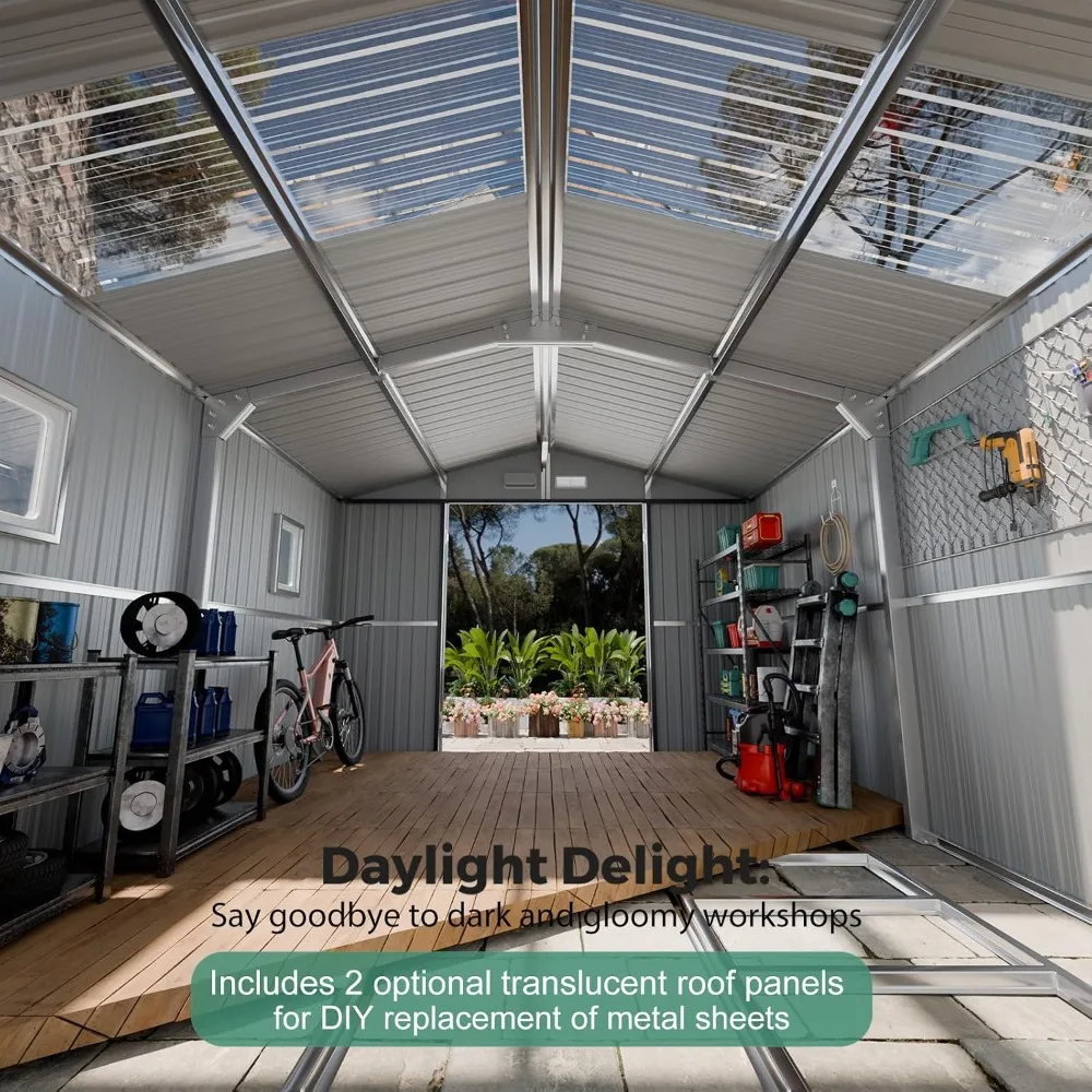 10x12 FT Military-Grade Metal Storage Shed with Skylight, Custom