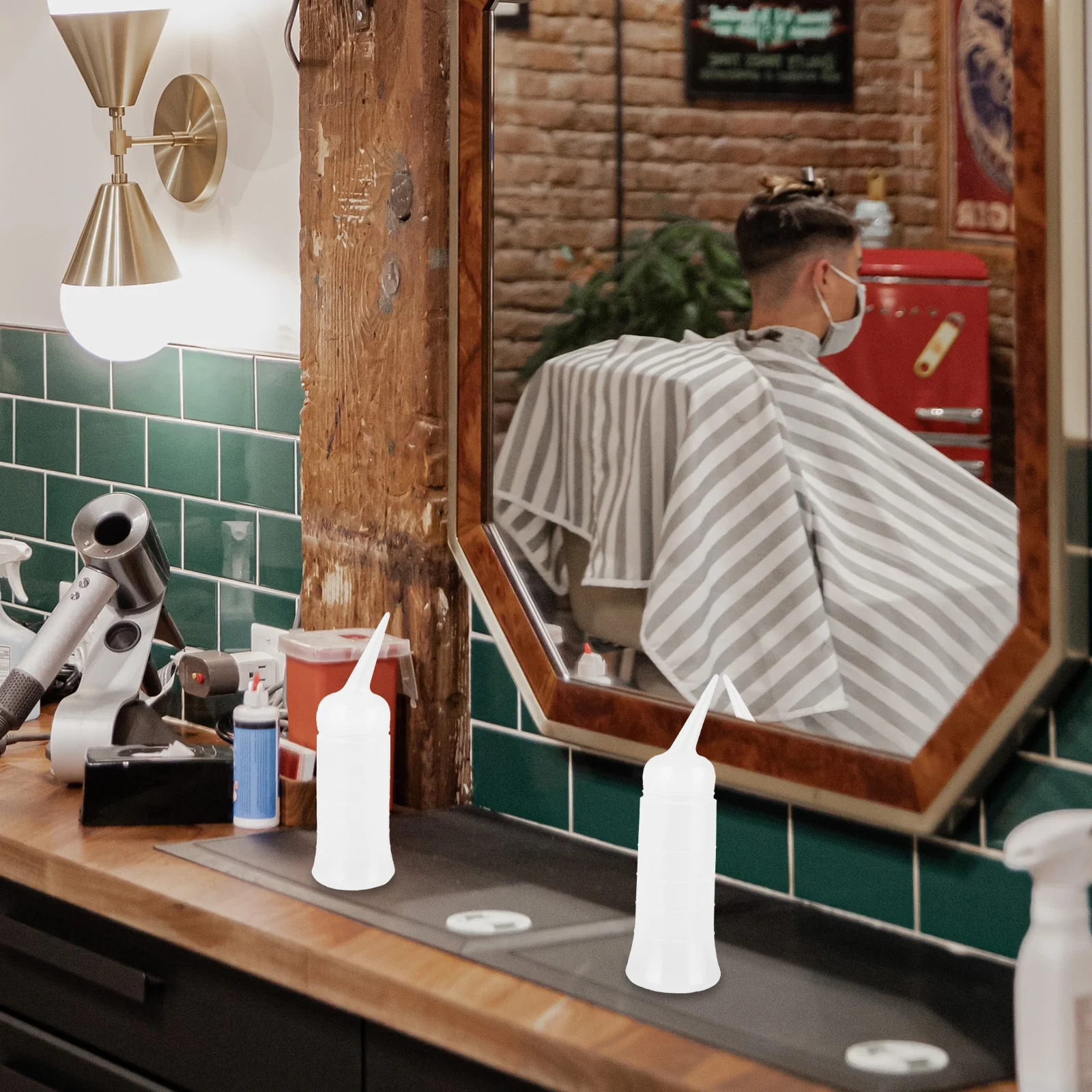 2 große kleine Haarfärbeflaschen mit Messschuppen, Winkelspitzenkappe für präzises Färben, Kopfhautbehandlung, Haarapplikator