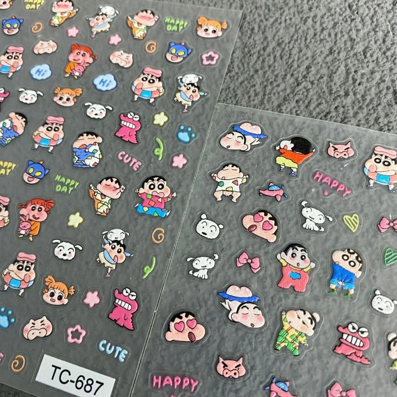 Anime Cartoon Shin-chan Cute Stickers Diy Nails Art Fake Nails Patches Material Phone Case Decoration Girls Kids Manicure Gift