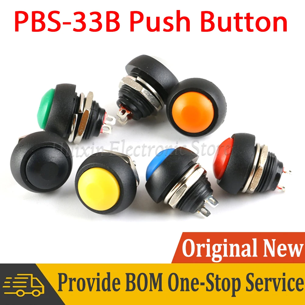 2pcs Mini Waterproof Switch 12mm 1A PBS33B 12V ON OFF Push Button Momentary Switch Reset Round Non-locking PBS-33B