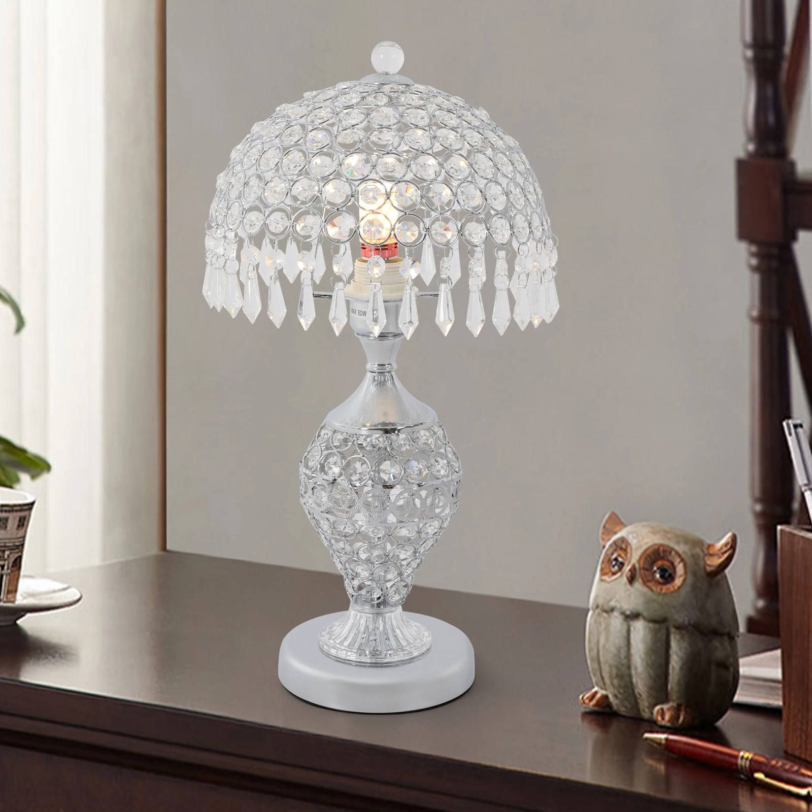 

Silver Modern Crystal Table Lamp Iron Crystal Electroplated Push Button Switch Tabletop Luxury Decor 15-20m² Lighting Area