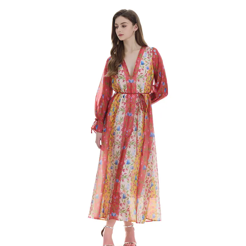 กระโปรงทรงเอเอวสูงผ้าโพลีเอสเตอร์ รุ่น Ele V-Ne Long Sve ทรงบาน เหมาะสำหรับใส่ในฤดูใบไม้ผลิ ฤดูร้อน ฤดูใบไม้ร่วง และฤดูหนาว