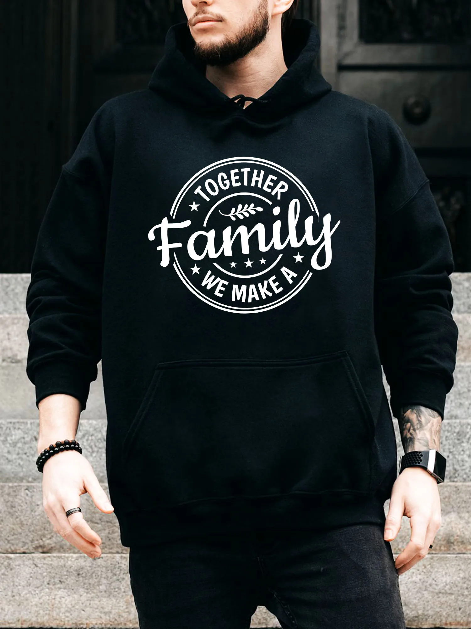 

Together We Make a Family Men's Drawstring Hoodie - Casual Comfortable Black Pullover, Fall & Winter Hooded Sweatshirt