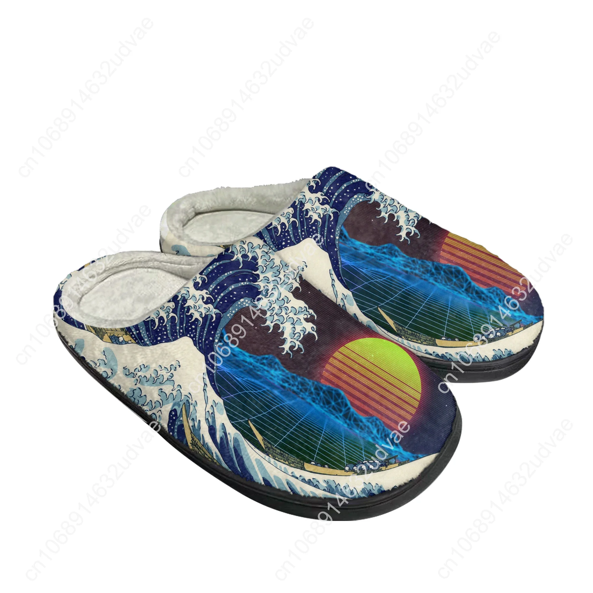 Art The Great Wave off Kanagawa Home Cotton Custom Slippers Mens Womens Sandals Plush Casual Keep Warm Shoes Thermal Slipper