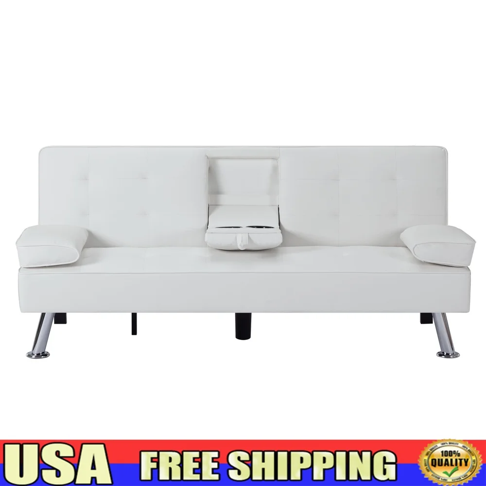 

Modern Futon Sleeper Sofa Bed Convertible Couch with 2 Cup Holders Living Room Guest Room Space Saving Furniture