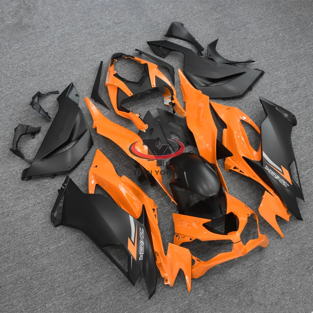 Matte black print and glossy orange Bodywork Full Fairing Kit Injection Cowling For Kawasaki ZX6R 636 2019-2020-2021-2022-2023