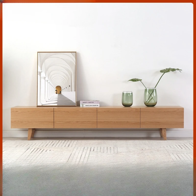 Nordic solid wood TV cabinet: modern minimalist small apartment, white oak, cherry wood, log living room furniture,