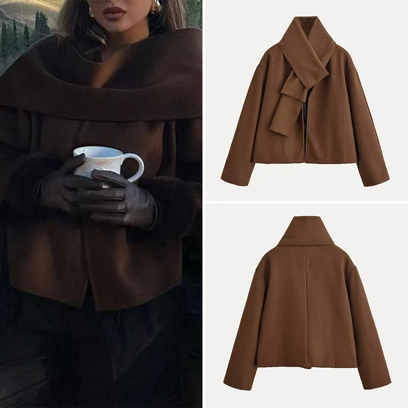 

Модное шерстяное пальто женское, весенне-летнее, новая модель, с декоративным воротником-снудом, верхняя одежда на молнии, с длинными рукавами