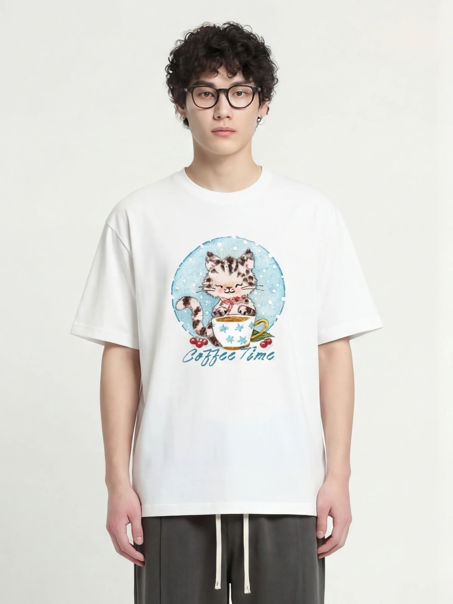 火星コーヒーキャット-レイジースタイル-プリント半袖サマーネックゲイター-ファッショナブルな日焼け止めアクセサリー