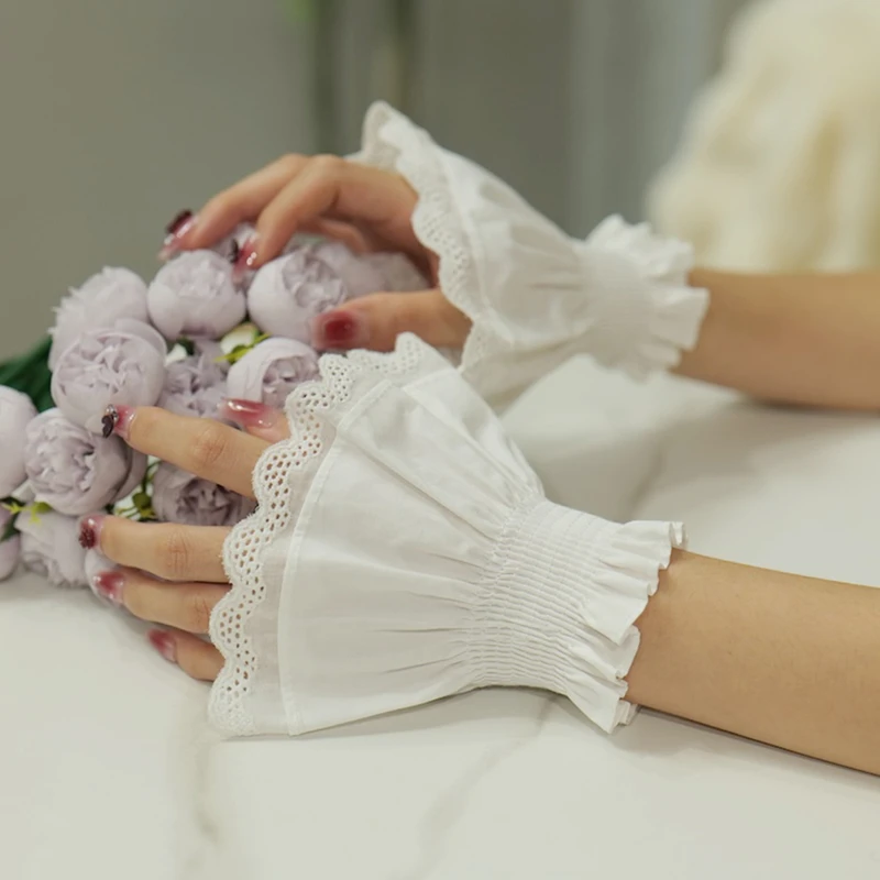 White Decorative Fake Cuffs For Nail Photos Ruffled Elastic Wrist  Sleeves Manicure Posing Shooting Background Fabric