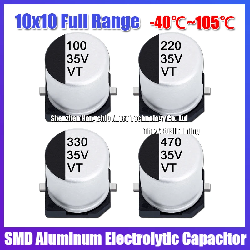 (10 Stuks) 35V 100Uf 10X10 Smd Aluminium Elektrolytische Condensator SMD-2 35v100uf 10*10Mm Condensator-40 ℃ ~ 105 ℃ ± 20%