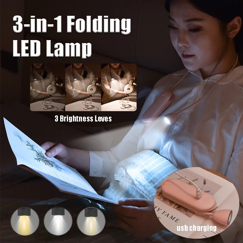 Flexível LED recarregável lâmpada de leitura, Neck Light, Livro Lights, Night Flashlight, Quarto Reparação, Aprendizagem, 3 em 1