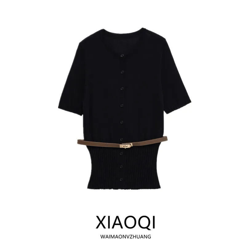 

2025 Autumn New Arrival Women's Knitted ort Sve Jaet with Belt Design Versatile Faionable Ladies' Cardigan