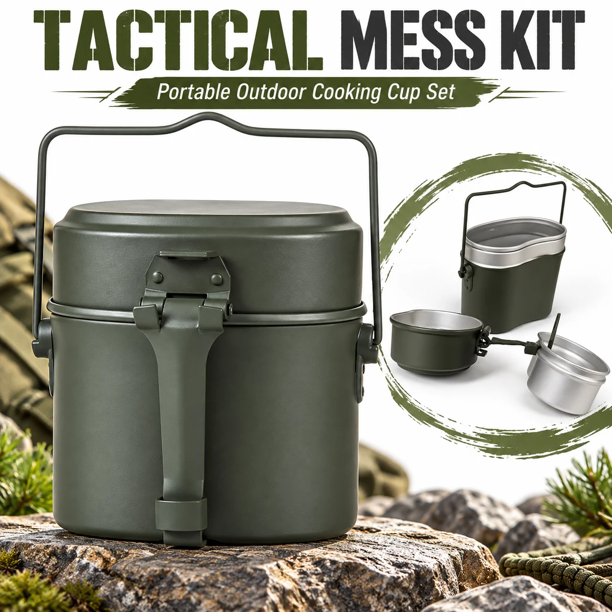 Portable Outdoor Mess Kit Camping Cookware Lunch Box Food Container with Carry Handle for Hiking Backpacking Travel Picnic Gear