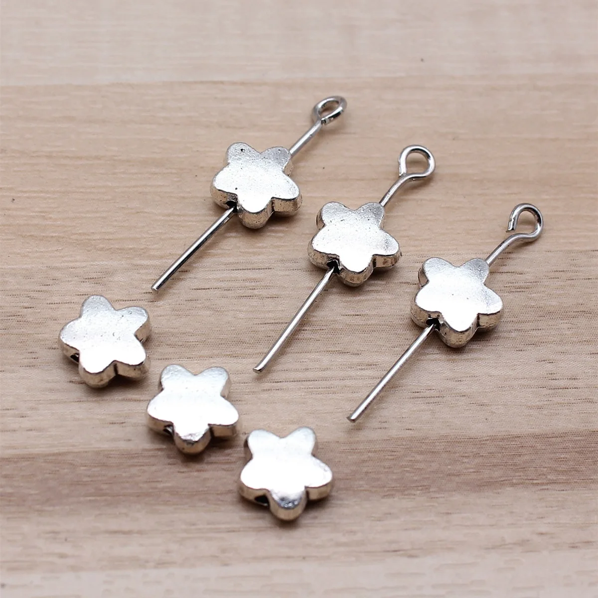 IFOCUS 10pcs/Lot Flower Beads For DIY Jewelry Making Zinc Alloy 7.7x7.7x3.3mm/0.3x0.3x0.13inch