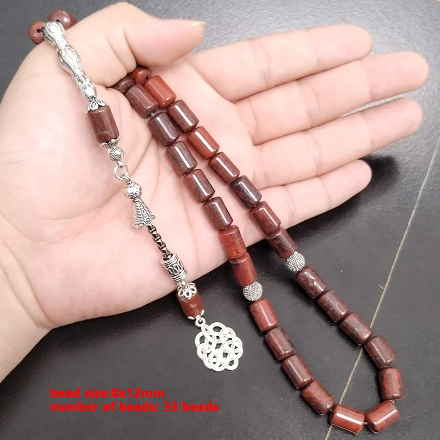 تسبيح سبج أحمر طبيعي 33 45 66 99 موضة تركية سبحة صلاة أساور إسلامية سوار عالي الجودة من الأحجار الكريمة الإسلامية