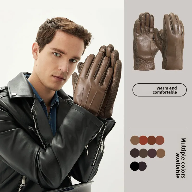 Winter Autumn Genuine Leather Gloves Men Sheepskin Warm High Quality Windproof Business Male Guantes Touch Driving Mitten