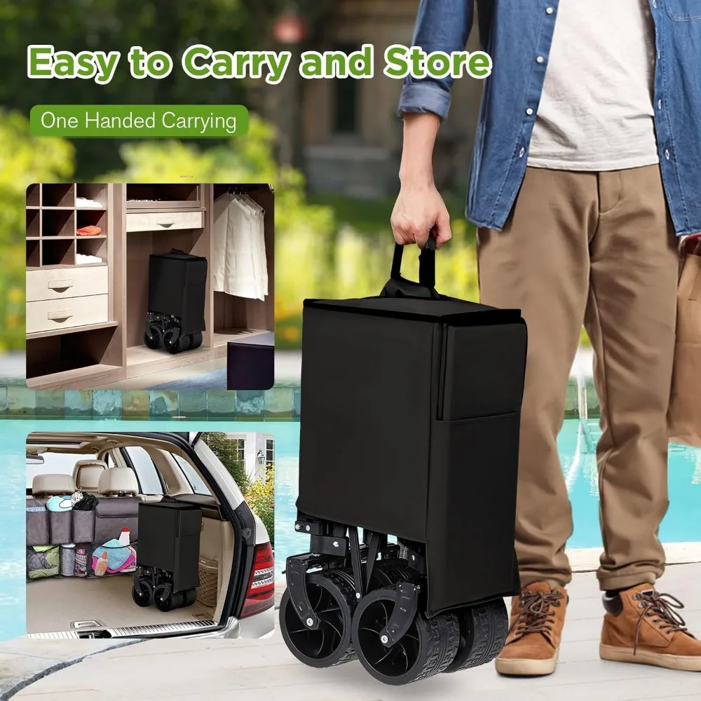 عربة شاطئ قابلة للطي شديدة التحمل مع عجلات كبيرة للرمل، عربة قابلة للطي بسعة 400 رطل للمغامرات الخارجية