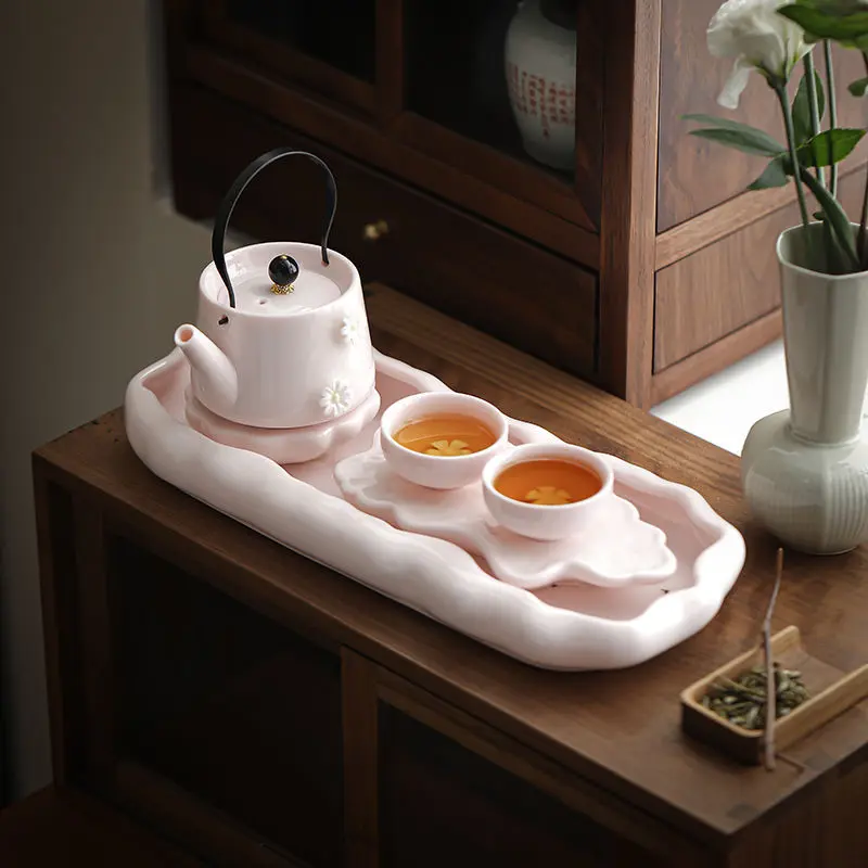 Pure Color Jade Porcelain Dry Foam Tray Retro Household Creative High-grade Tea Tray Simple Zen Water Tea Table Kung Fu Teaware