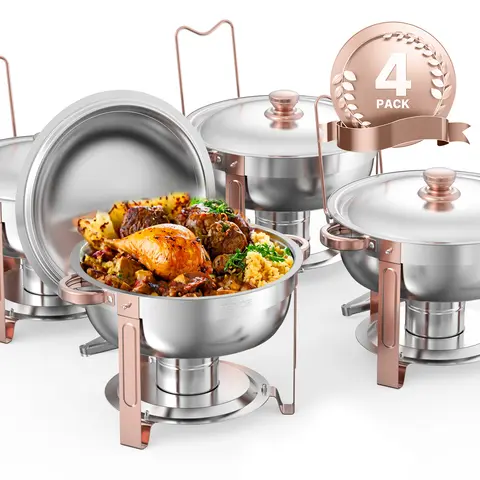 SucceBuy 5 Qt 2 4 Pack Chafing Dish Buffet Set Stainless Steel Chafer with 4 Full Size Pans Round Catering Warmer Server