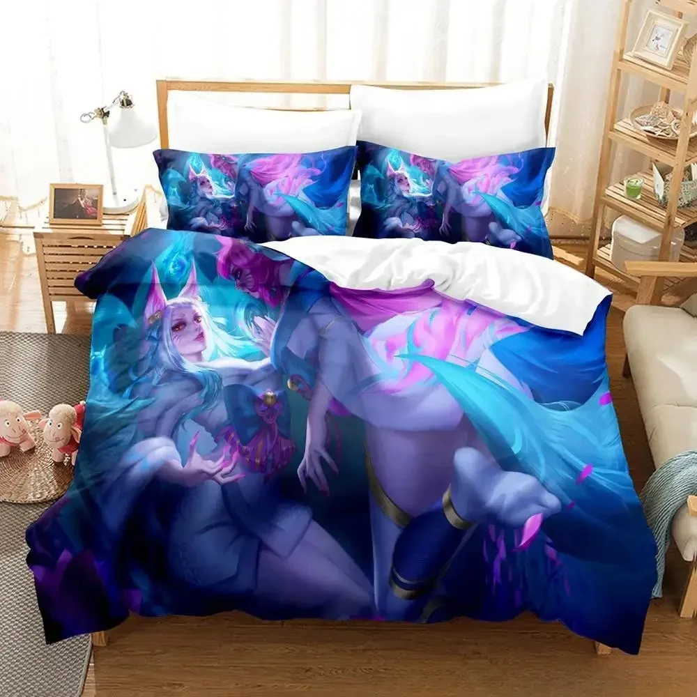 Spirit Blossom Ahri Bedding Set,Duvet Cover Comforter Bed Set Quilt Cover Pillowcase,King Queen Twin Size Boys Girls Adultse