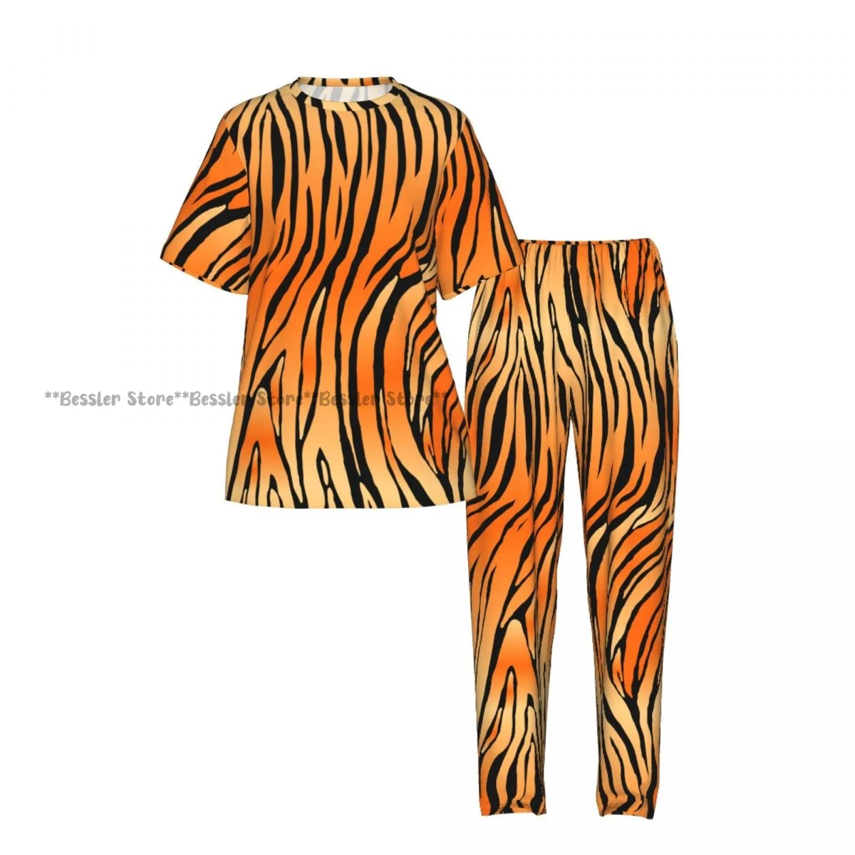Women's Pajamas Set Abstract Tiger Skin Print Short Sleeve Sleepwear 2 Piece Homewear Loungewear