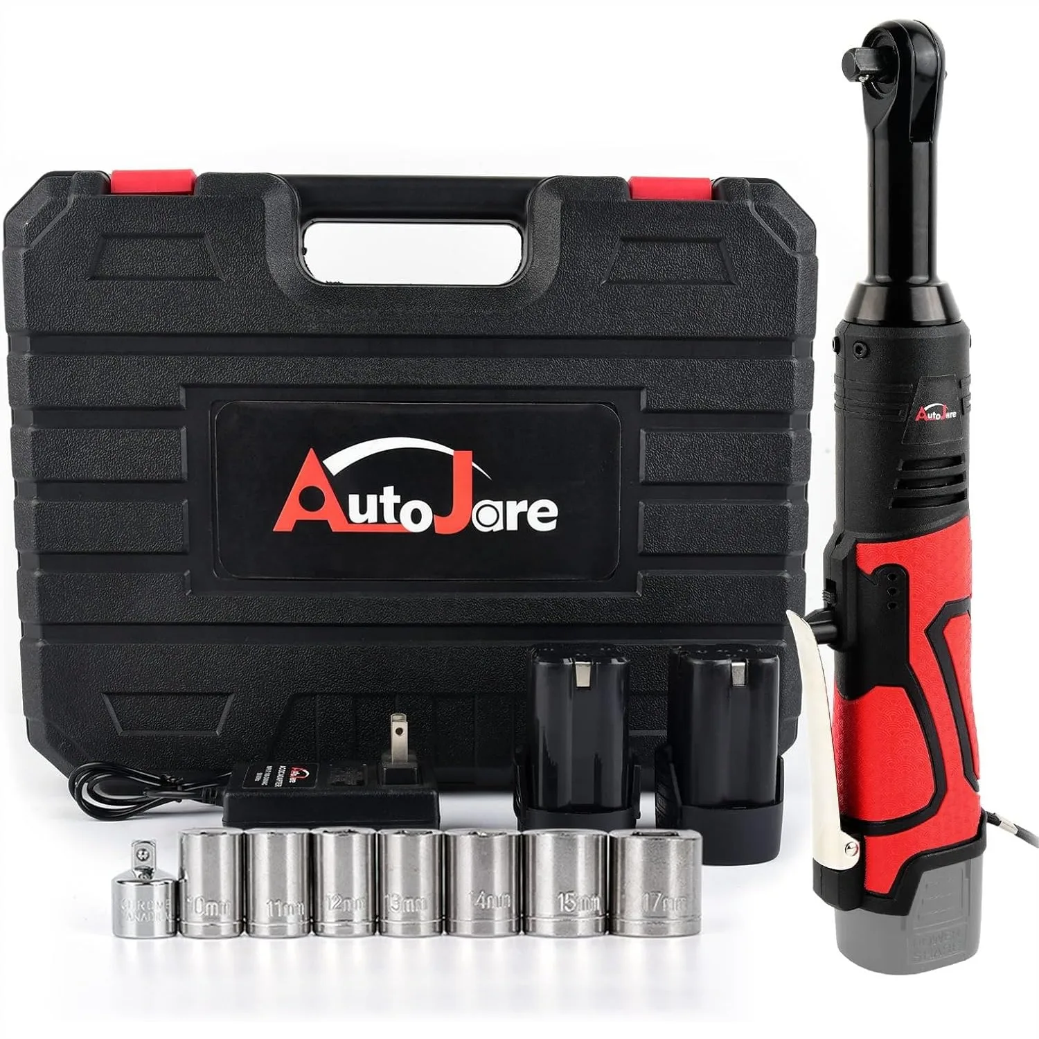 

Extended 18V Cordless Ratchet Wrench Set 3/8" Drive 450RPM 60 ft-lbs Power Ratchet Tool Kit with 7 Sockets, Charger & 2
