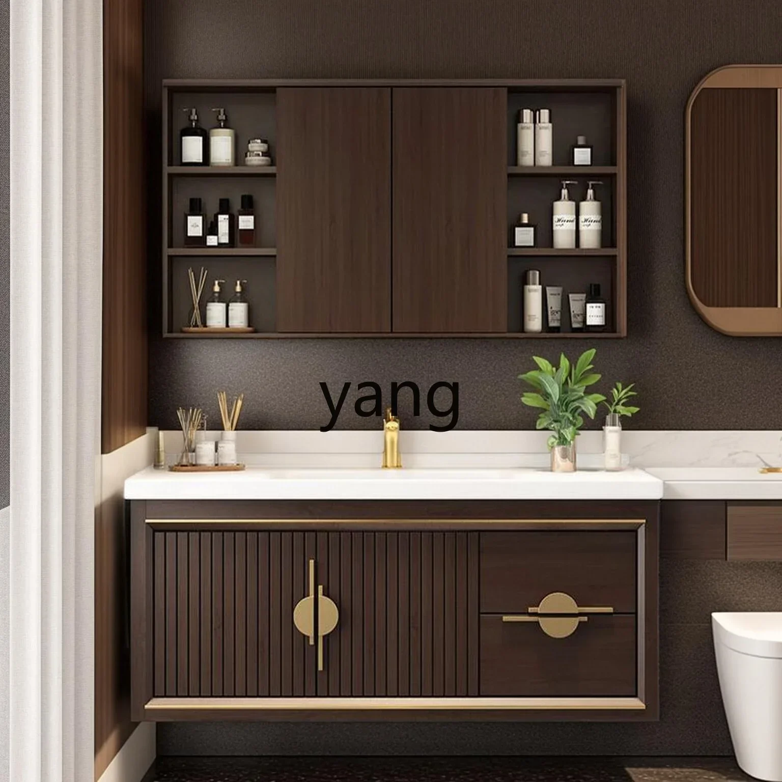 

LTT new Chinese bathroom cabinet integrated ceramic wash basin cabinet solid wood wash table