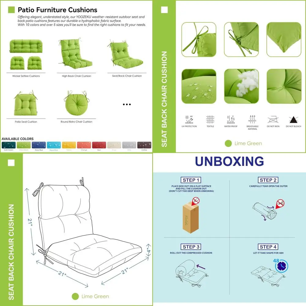 

Всепогодная подушка для садового стула лаймово-зеленого цвета с завязками