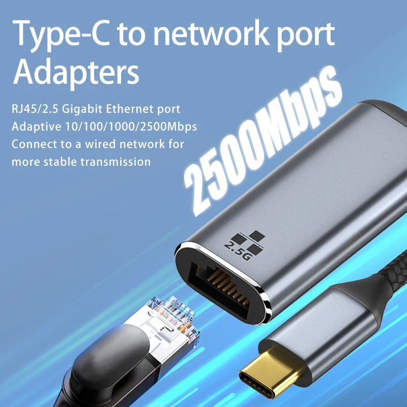 3.1 USB C RJ45 2.5 Gigabit 2500Mbps High Speed Ethernet LAN Network Adapter Cable Type-C No Driver Installation Needed