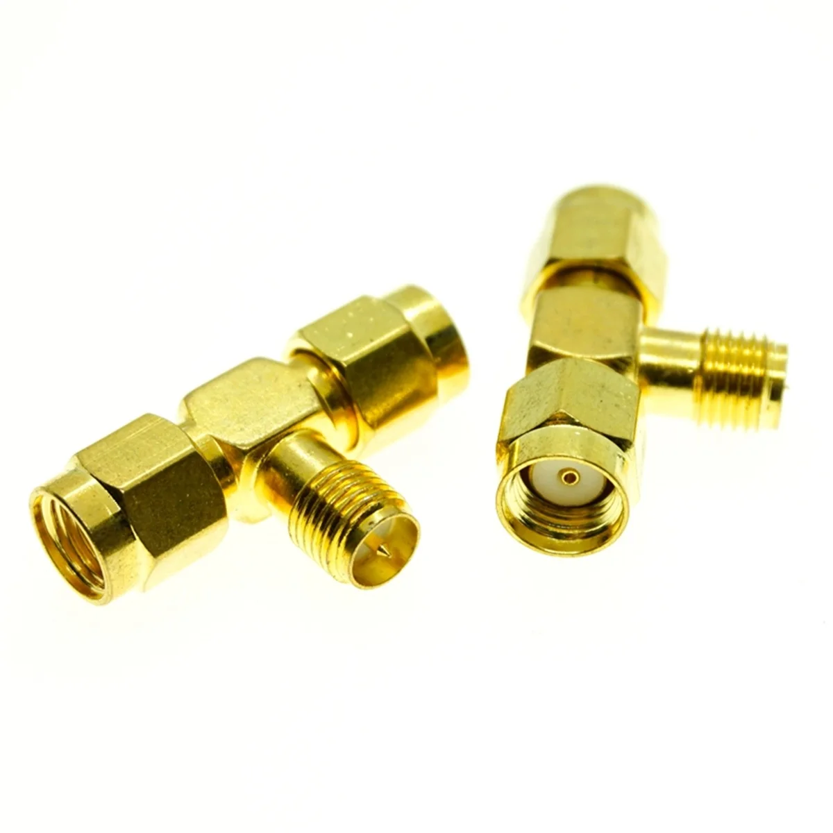 2PCS RP-SMA female plug to Two RP-SMA male Triple T Connector Mount Connector RF Coaxial Adapter