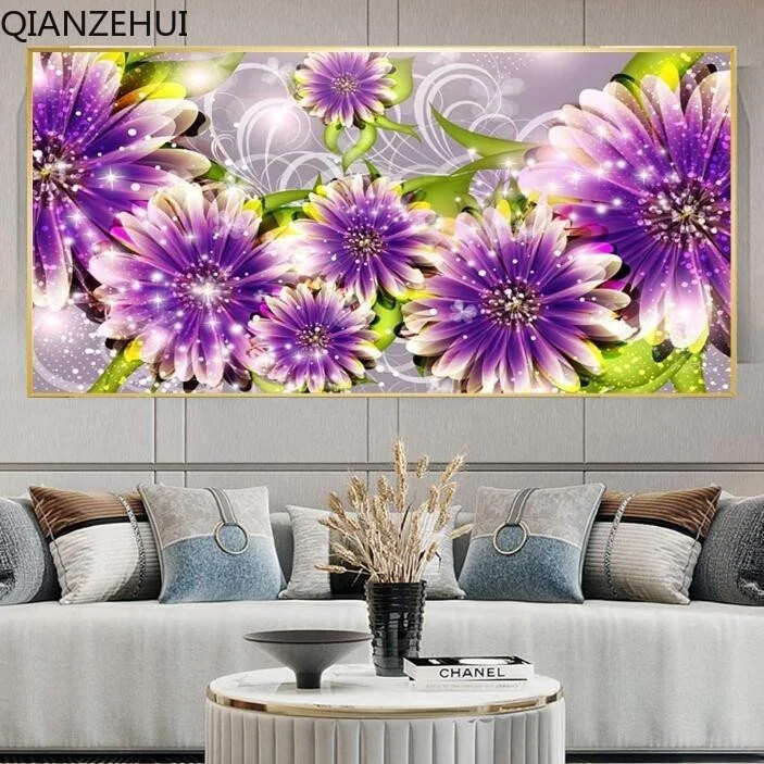 

DIY 5D full Diamond Embroidery,Round Diamond Purple Flower Yama Living room decoration beads rhinestone Diamond painting