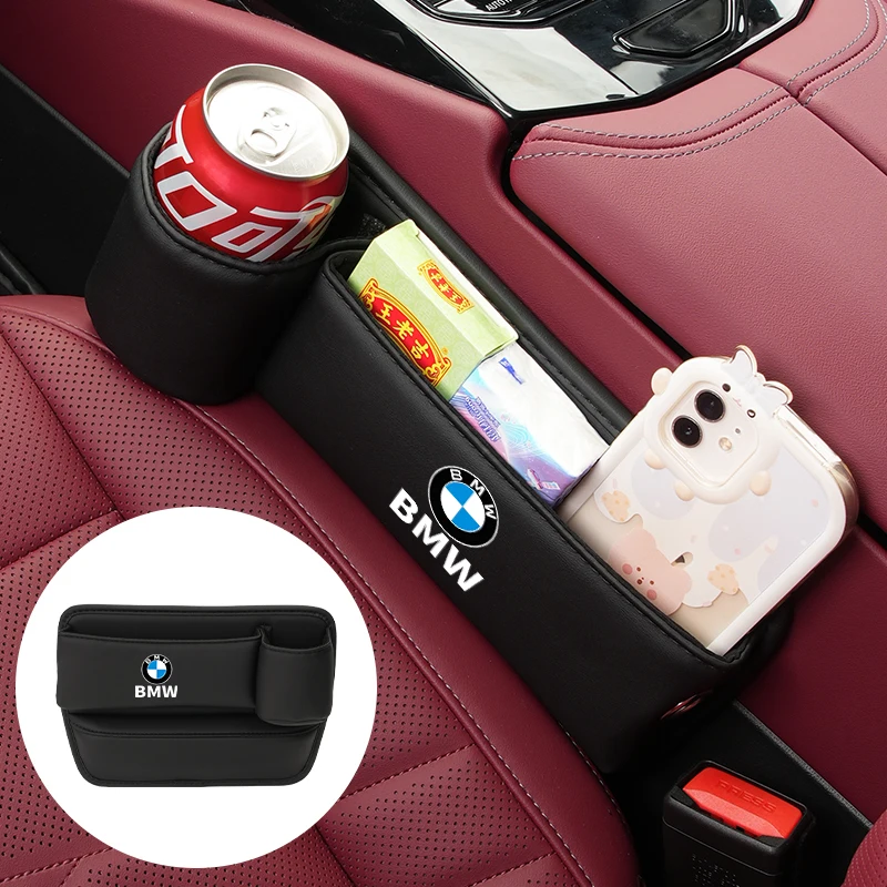 PU Car Seat Gap Storage Box Auto Seat Crevice Side Organizer with Cup Holder For BMW G30 G20 F30 F10 G30 E90 E60 X1X2 X3X4X5X6X7