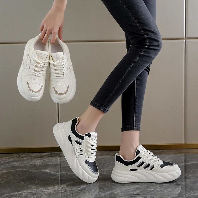 Sneakers Chunky Women Vulcanized Shoes Sneakers Boots White Platform Shoes Heel Lace Up Shoes for Women Femmes