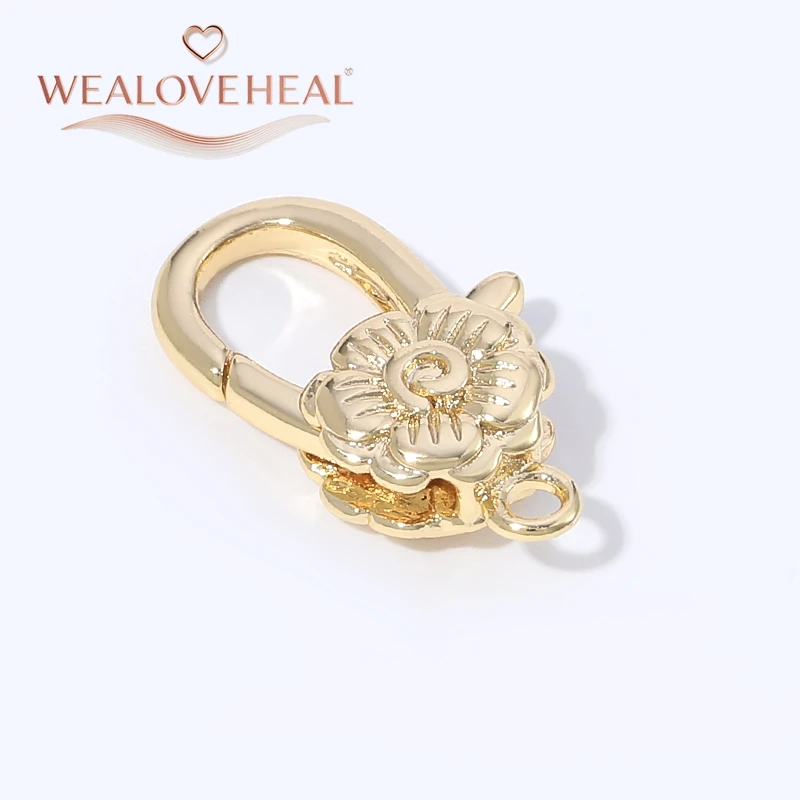 armband verschluss, 18K vergoldete Messing-Blumen-Karabinerhaken-Verbinder, Rosenfeder-Verschlüsse für DIY-Schmuckherstellung und Perlenarbeiten – Detail 18