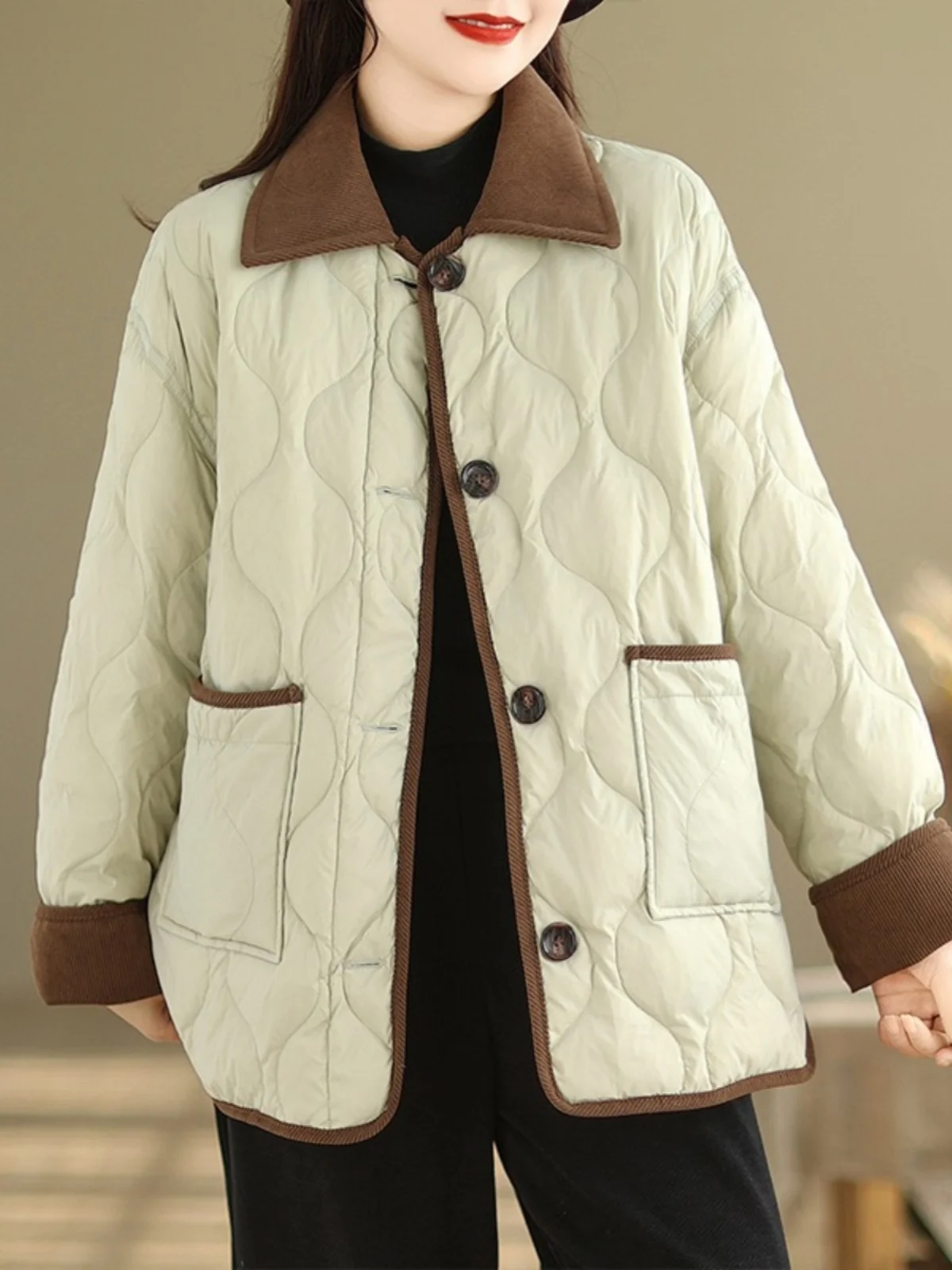 

Lightweight Padded Cotton Jaet Women's Autumn Winter Korean Sle Loose Fit Color Blo Collar Warm Cotton Outerwear