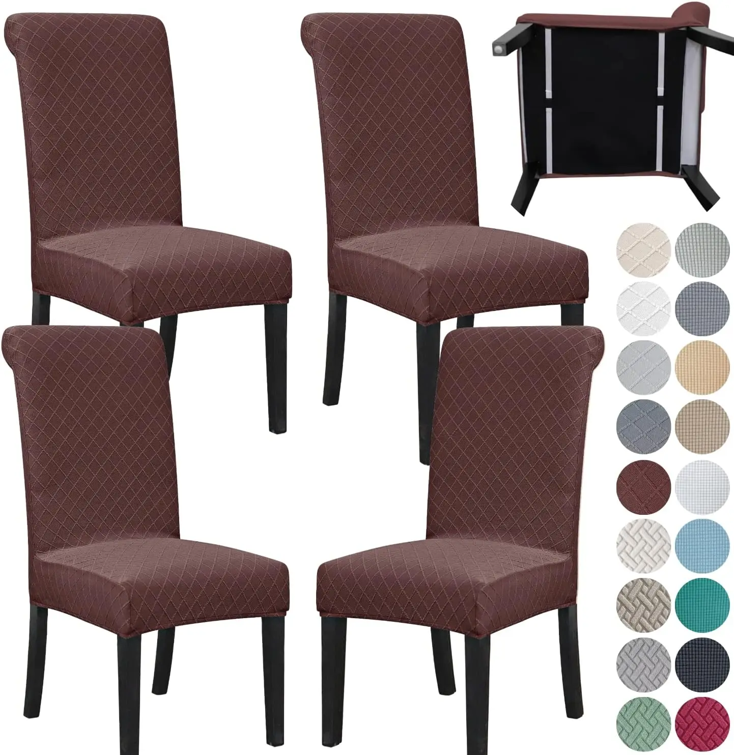 

4 Pa Dining Room Chair Covers With Seat Belt, Stretch Parsons Chair Slipcover Washable Kitchen Dining Chair Cover Removable