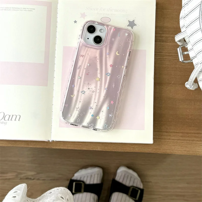 النيزك IND الوردي التدرج الموسيقى ستار القمر طبقة مزدوجة تموج جراب هاتف آيفون 11 12 13 14 15 16 برو ماكس