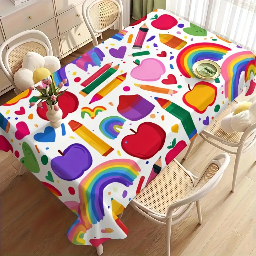 Back To School Rectangle Table Cloth for Table Home Dinner Reusable Tablecloth for Dining Room Student Theme Party Tables Decor