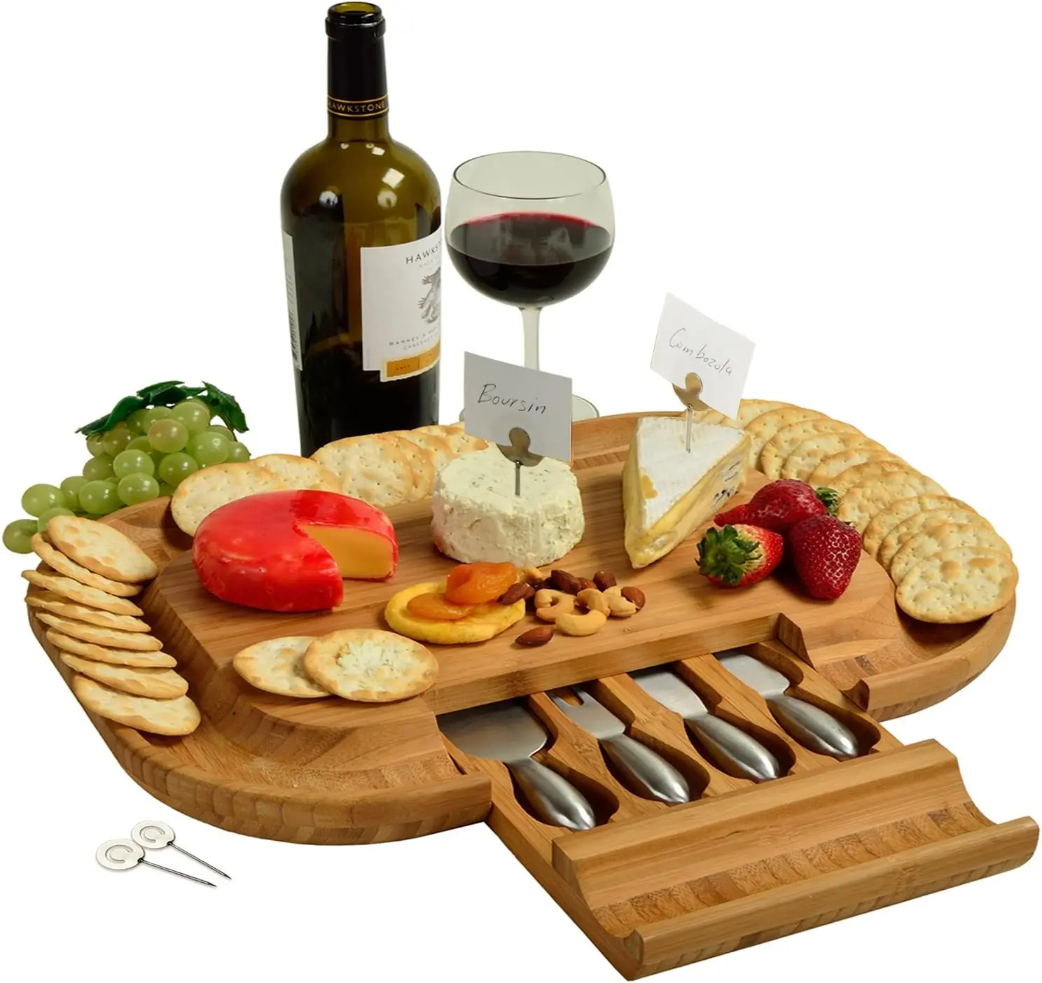 Bamboo Cutting Board for Cheese & Charcuterie with Knife Set & Cheese Markers