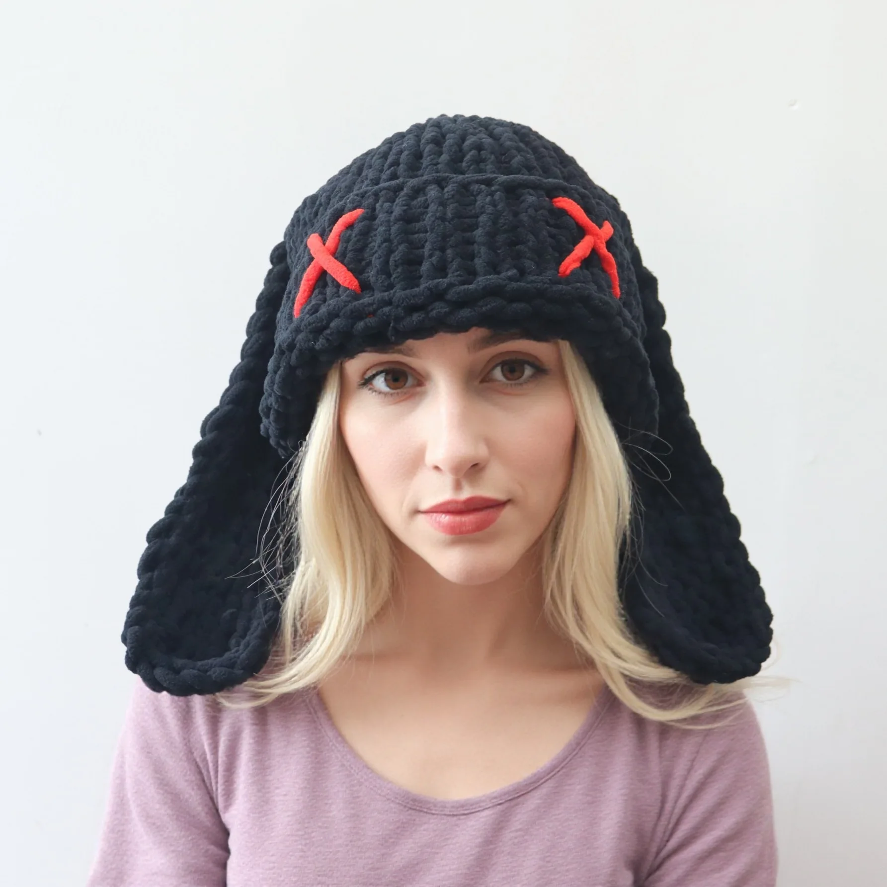 

Kawaii универсальные вязаные шапочки, утолщенная теплая шапка с длинными ушками Y2K, защита ушей, шапка маленького дьявола, осенне-зимний сезон