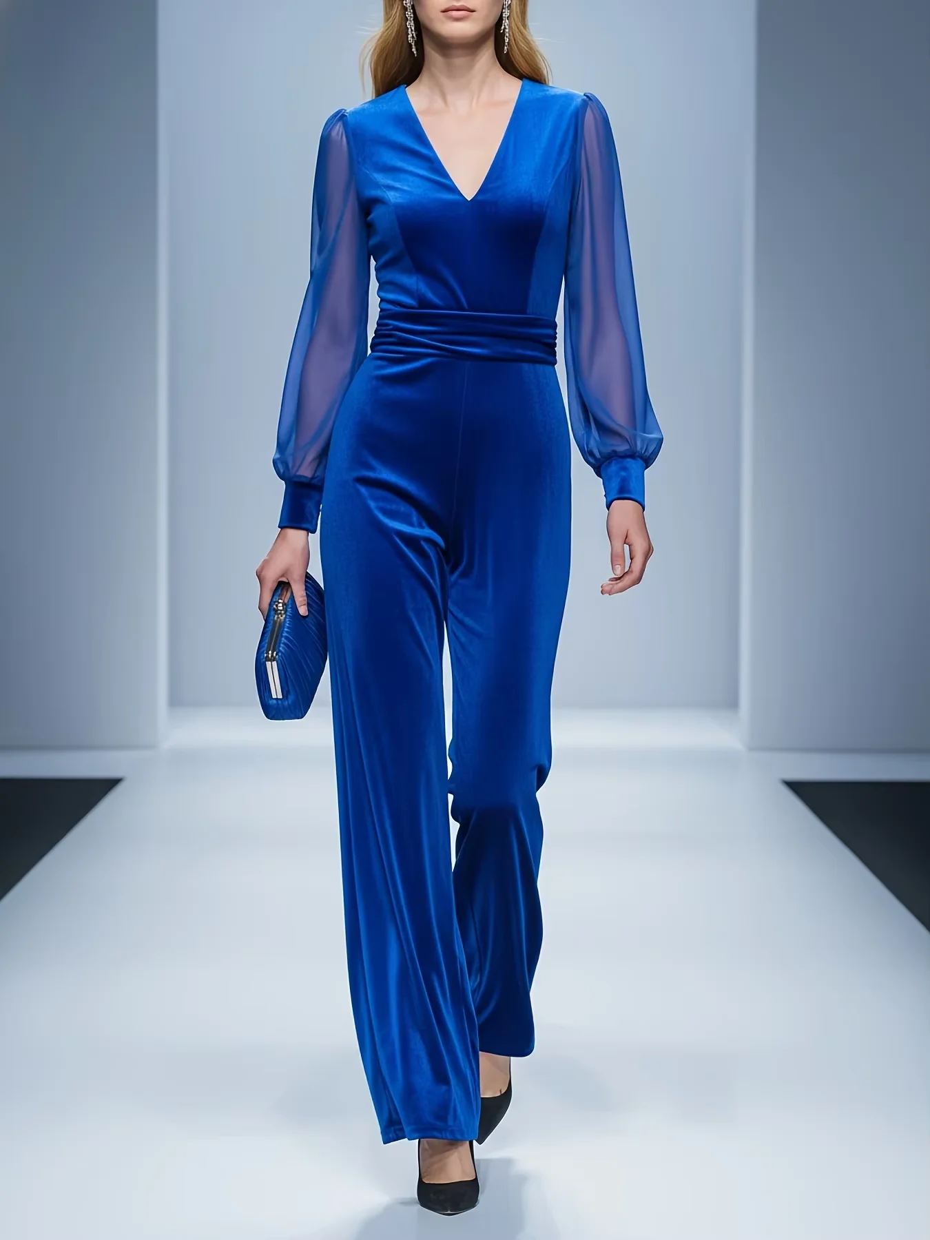 

Женский бархатный комбинезон с V-образным вырезом, весна/лето, для офиса и повседневной носки, универсальный модный вариант, удобный крой, повседневная рабочая одежда