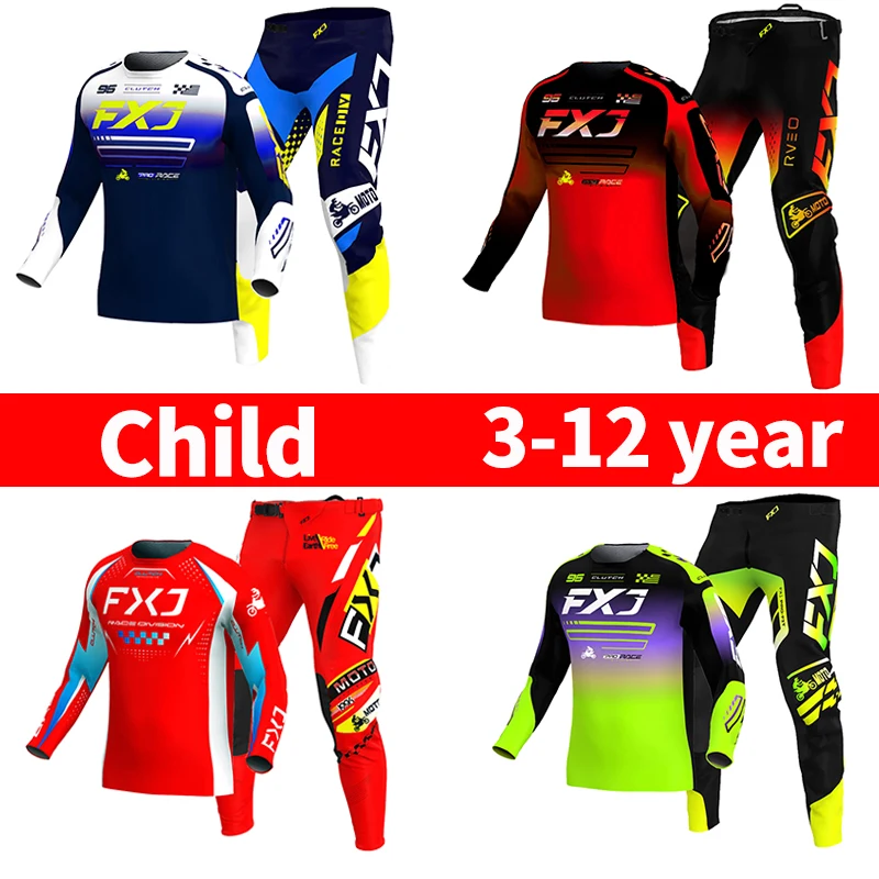 

motocross child set Motorcycle jersey and pants kids clothing big boy girl Youth mx gear set Customized red racing suit